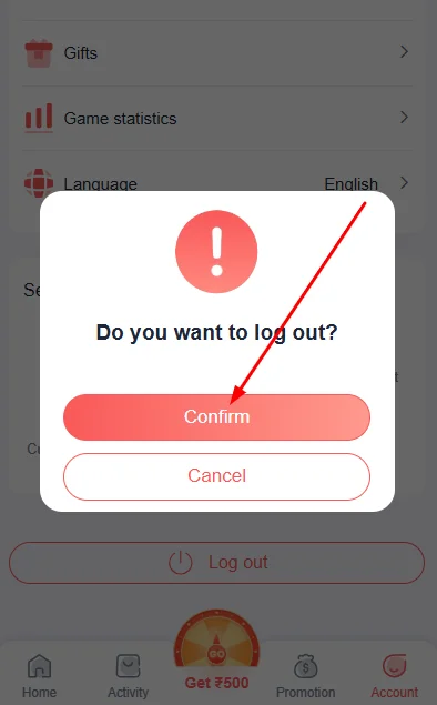  Click on confirm to log out